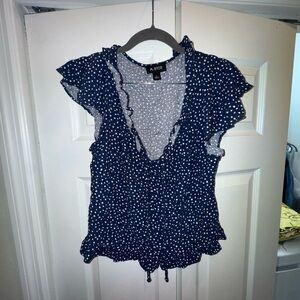 A. Byer Blue and White Polka Dot Blouse